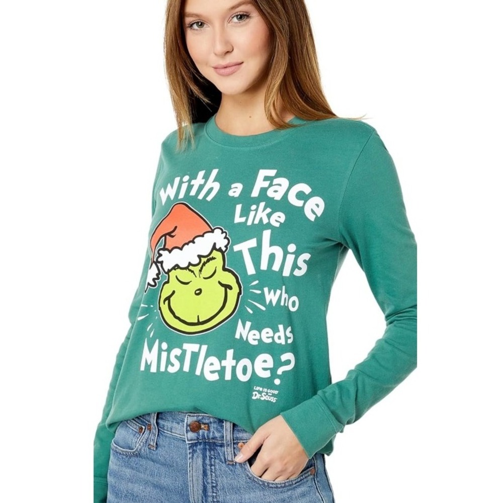 Life is Good Grinch Christmas Long Sleeve Tee Shirt Women's‎ Small